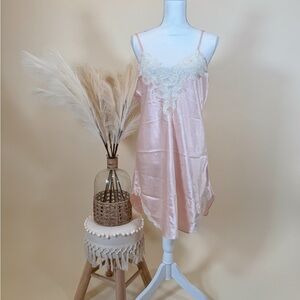 Delicates Blush Satin Chemise with Lace Detail